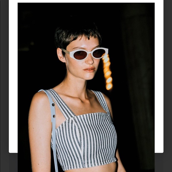 Zara Striped Denim Bustier Crop Tank Top Size Small NWT - Picture 6 of 7